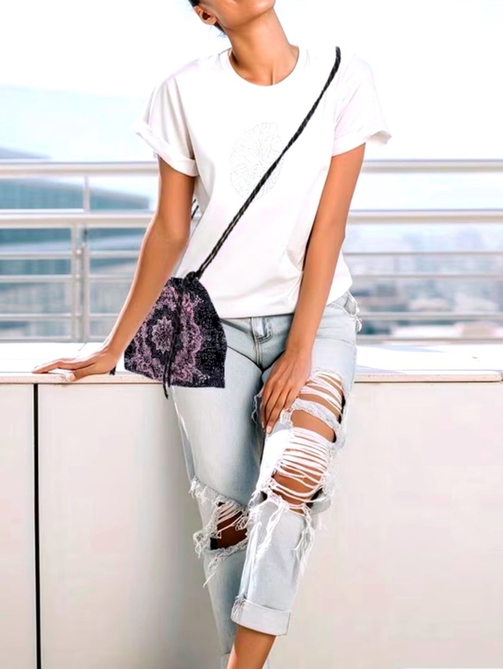 New -Trendy -Pink Mandala Drawstring Crossbody Bag